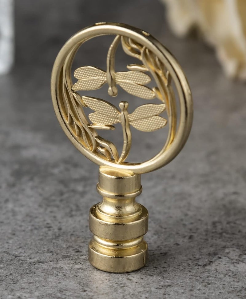 Qc Brass Lamp Finials - 2 Packs, Dragonfly Design Solid Metal Finials for Table lamps and Floor Lamps, Lamp Shade Toppers Screw On Cap, Decorative Lamp Shades Top Nut, Oriental LampShade Knob - Image 2